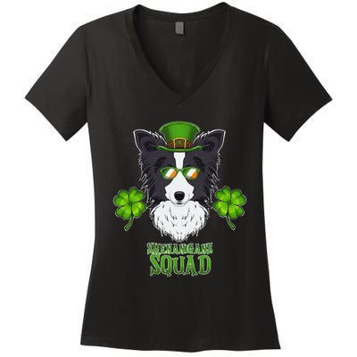 Happy St. Patricks Day Border Collie Shenanigans apparel Women's V-Neck T-Shirt