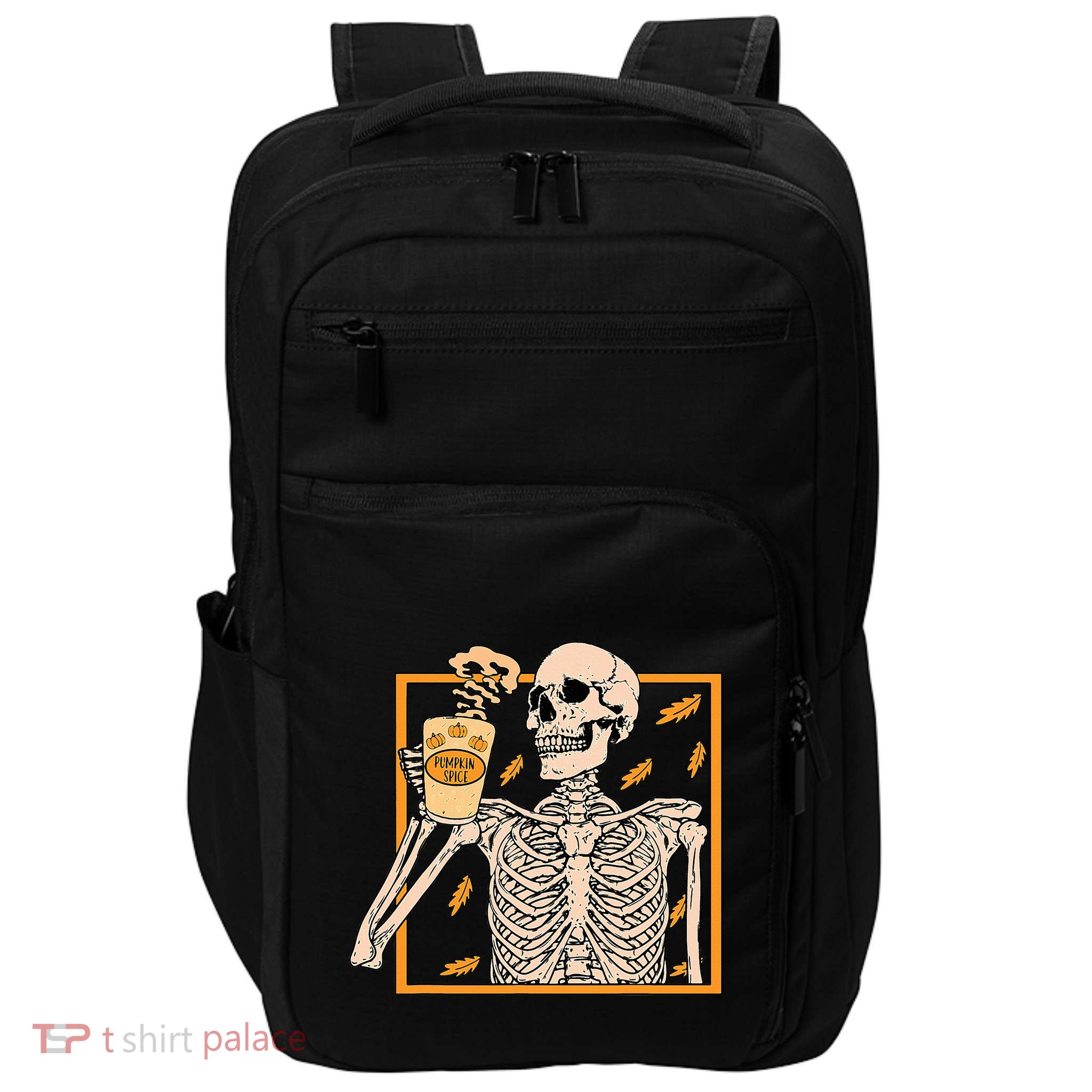 Halloween Skeleton Pumpkin Spice Latte Syrup Creamer Impact Tech Backpack