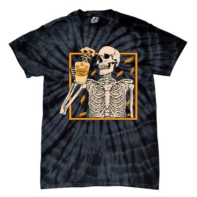 Halloween Skeleton Pumpkin Spice Latte Syrup Creamer Tie-Dye T-Shirt