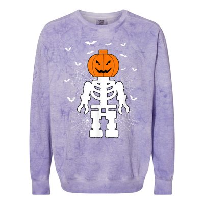 Halloween Skeleton Pumpkin Master Builder Block Building Colorblast Crewneck Sweatshirt