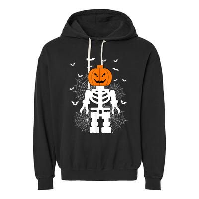 Halloween Skeleton Pumpkin Master Builder Block Building Garment-Dyed Fleece Hoodie