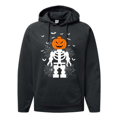 Halloween Skeleton Pumpkin Master Builder Block Building Performance Fleece Hoodie