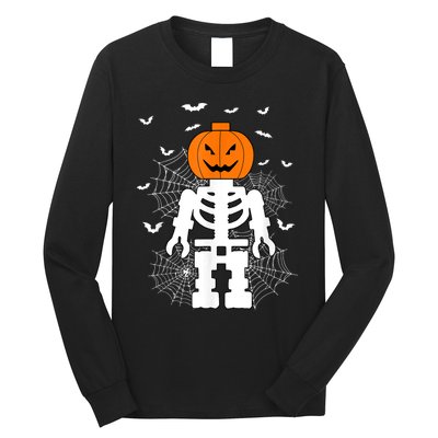 Halloween Skeleton Pumpkin Master Builder Block Building Long Sleeve Shirt