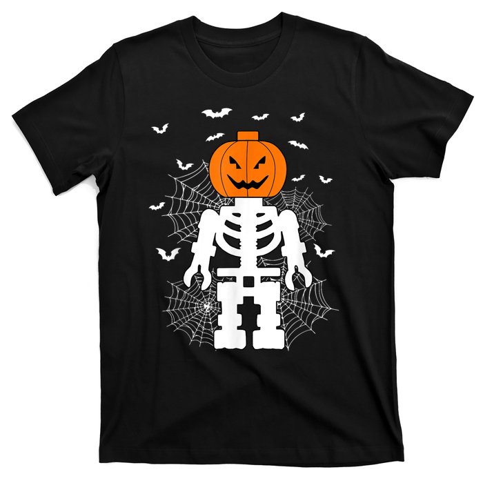 Halloween Skeleton Pumpkin Master Builder Block Building T-Shirt