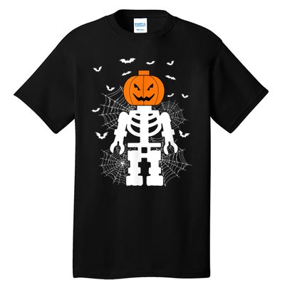 Halloween Skeleton Pumpkin Master Builder Block Building Tall T-Shirt