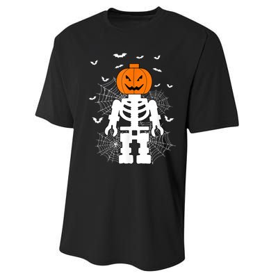 Halloween Skeleton Pumpkin Master Builder Block Building Performance Sprint T-Shirt