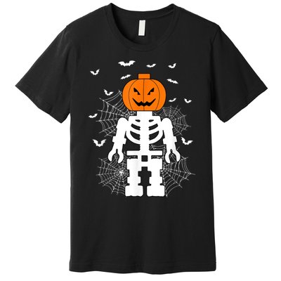 Halloween Skeleton Pumpkin Master Builder Block Building Premium T-Shirt