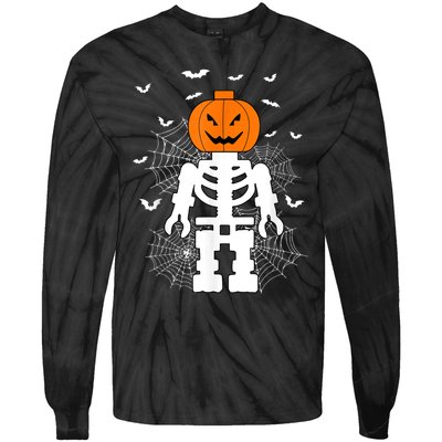 Halloween Skeleton Pumpkin Master Builder Block Building Tie-Dye Long Sleeve Shirt