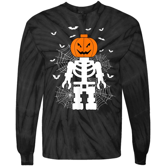 Halloween Skeleton Pumpkin Master Builder Block Building Tie-Dye Long Sleeve Shirt