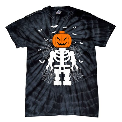 Halloween Skeleton Pumpkin Master Builder Block Building Tie-Dye T-Shirt