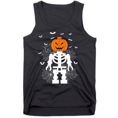 Halloween Skeleton Pumpkin Master Builder Block Building Tank Top