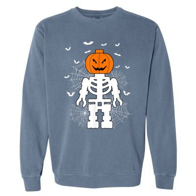 Halloween Skeleton Pumpkin Master Builder Block Building Garment-Dyed Sweatshirt