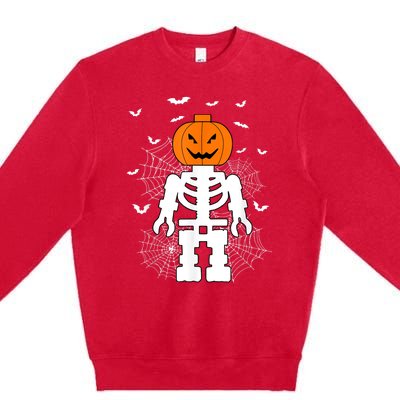 Halloween Skeleton Pumpkin Master Builder Block Building Premium Crewneck Sweatshirt