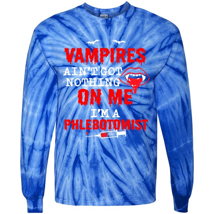 Halloween Spooky Phlebotomist Phlebotomy Nurse Tech Gift Tie-Dye Long Sleeve Shirt