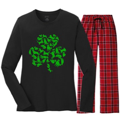 happy St. Patricks Day Golden Retriever Shenanigans apparel Women's Long Sleeve Flannel Pajama Set 