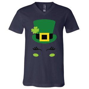 Happy Saint Patrick's Day Irish Face Lucky Charm Paddy's Day Cute V-Neck T-Shirt