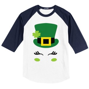 Happy Saint Patrick's Day Irish Face Lucky Charm Paddy's Day Cute Baseball Sleeve Shirt