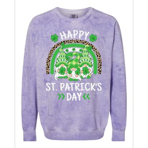 Happy St Patricks Day Leopard Rainbow Irish Gnomes Shamrock Colorblast Crewneck Sweatshirt