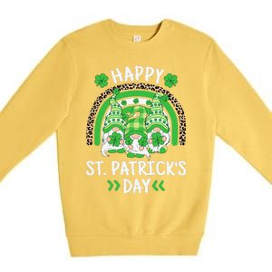 Happy St Patricks Day Leopard Rainbow Irish Gnomes Shamrock Premium Crewneck Sweatshirt