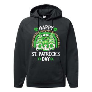 Happy St Patricks Day Leopard Rainbow Irish Gnomes Shamrock Performance Fleece Hoodie