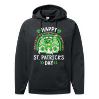 Happy St Patricks Day Leopard Rainbow Irish Gnomes Shamrock Performance Fleece Hoodie