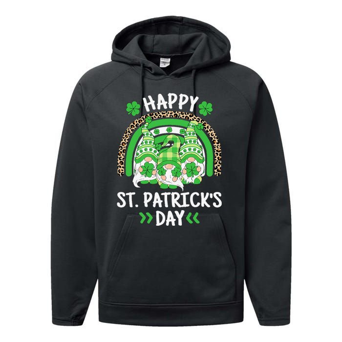 Happy St Patricks Day Leopard Rainbow Irish Gnomes Shamrock Performance Fleece Hoodie