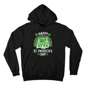 Happy St Patricks Day Leopard Rainbow Irish Gnomes Shamrock Hoodie