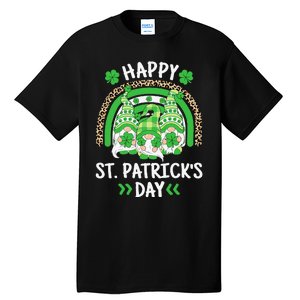 Happy St Patricks Day Leopard Rainbow Irish Gnomes Shamrock Tall T-Shirt