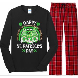 Happy St Patricks Day Leopard Rainbow Irish Gnomes Shamrock Long Sleeve Pajama Set