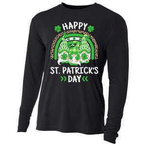 Happy St Patricks Day Leopard Rainbow Irish Gnomes Shamrock Cooling Performance Long Sleeve Crew