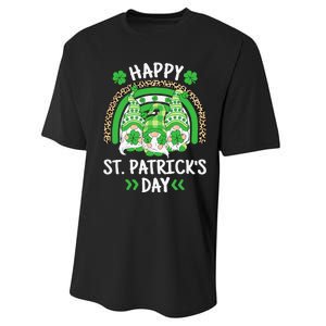 Happy St Patricks Day Leopard Rainbow Irish Gnomes Shamrock Performance Sprint T-Shirt