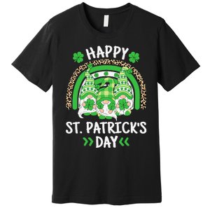 Happy St Patricks Day Leopard Rainbow Irish Gnomes Shamrock Premium T-Shirt