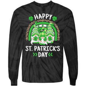 Happy St Patricks Day Leopard Rainbow Irish Gnomes Shamrock Tie-Dye Long Sleeve Shirt