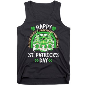 Happy St Patricks Day Leopard Rainbow Irish Gnomes Shamrock Tank Top