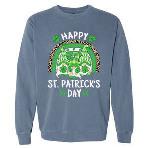 Happy St Patricks Day Leopard Rainbow Irish Gnomes Shamrock Garment-Dyed Sweatshirt