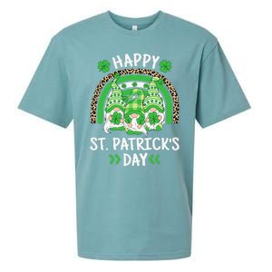 Happy St Patricks Day Leopard Rainbow Irish Gnomes Shamrock Sueded Cloud Jersey T-Shirt