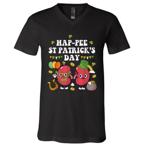 Happee St Patricks Day Kidneys Shamrock Urology Nurse V-Neck T-Shirt