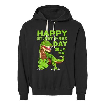 Happy St Pat Trex Day Dino St Patricks Day Garment-Dyed Fleece Hoodie