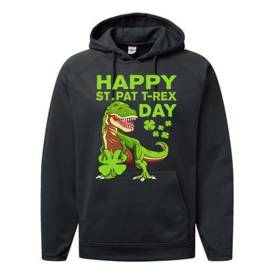 Happy St Pat Trex Day Dino St Patricks Day Performance Fleece Hoodie