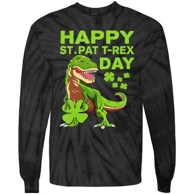 Happy St Pat Trex Day Dino St Patricks Day Tie-Dye Long Sleeve Shirt