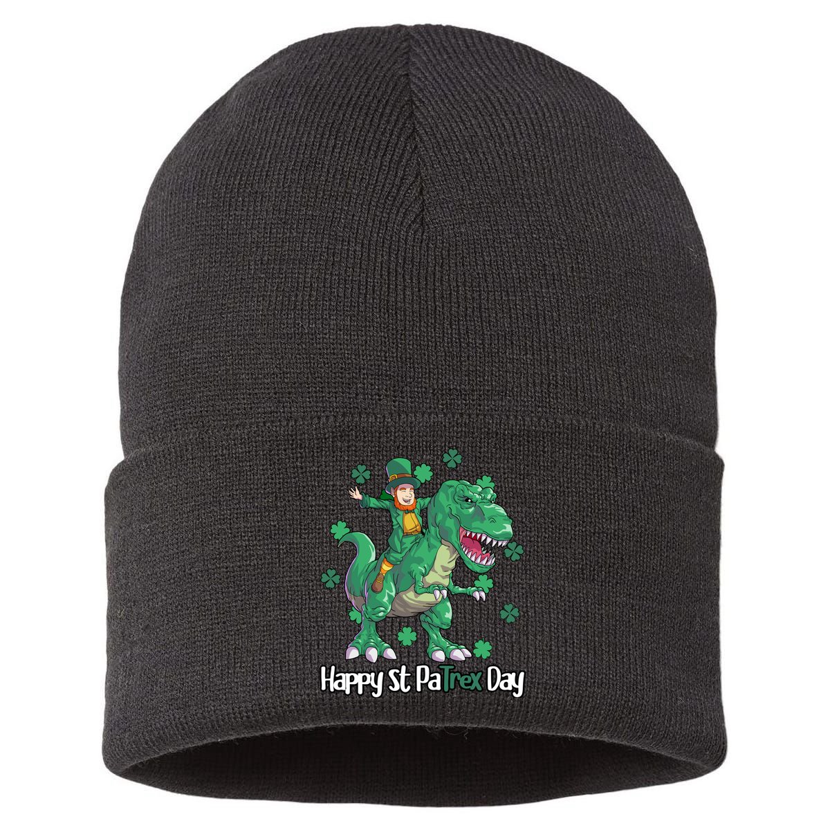 Happy St Patrex Day Leprechaun Sustainable Knit Beanie
