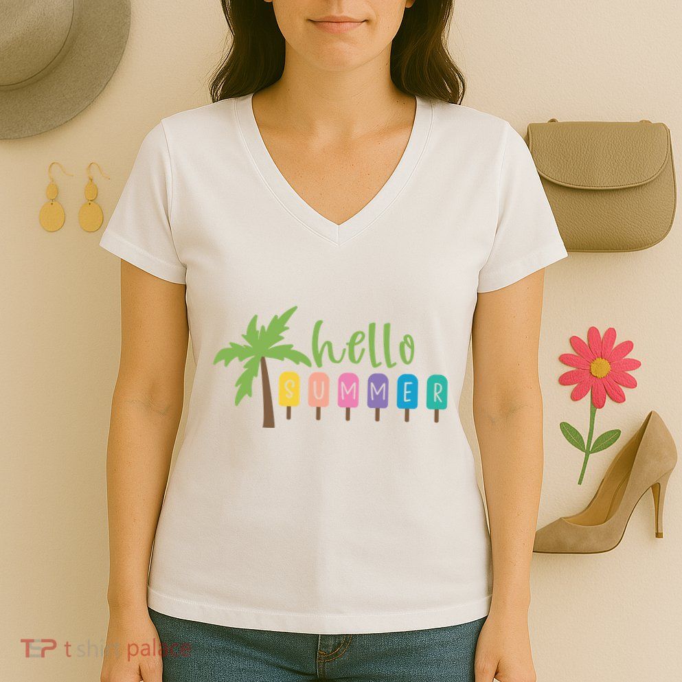 Hello Summer Popsicles Tropical Women's V-Neck T-Shirt