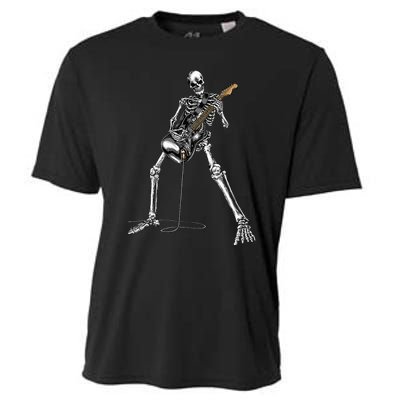 Halloween Skeleton Playing Guitar Rock And Roll Band Tees Cooling Performance Crew T-Shirt