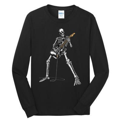 Halloween Skeleton Playing Guitar Rock And Roll Band Tees Tall Long Sleeve T-Shirt