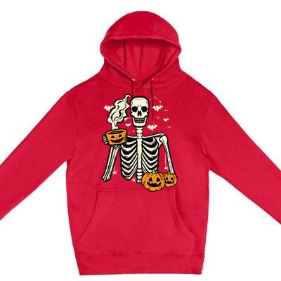 Halloween Skeleton Pumpkin Fall Coffee Fun Costume Women Premium Pullover Hoodie