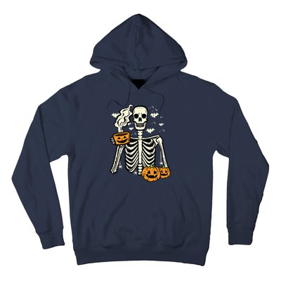 Halloween Skeleton Pumpkin Fall Coffee Fun Costume Women Hoodie