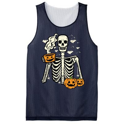 Halloween Skeleton Pumpkin Fall Coffee Fun Costume Women Mesh Reversible Basketball Jersey Tank