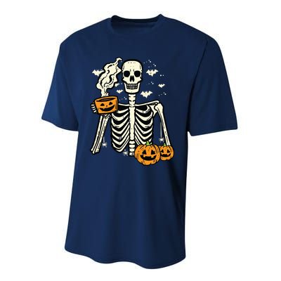 Halloween Skeleton Pumpkin Fall Coffee Fun Costume Women Performance Sprint T-Shirt