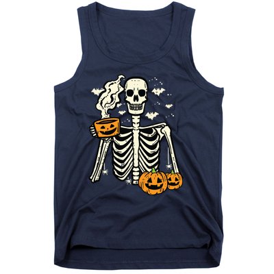 Halloween Skeleton Pumpkin Fall Coffee Fun Costume Women Tank Top