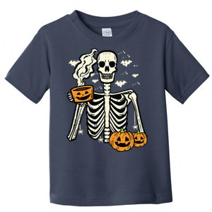 Halloween Skeleton Pumpkin Fall Coffee Fun Costume Women Toddler T-Shirt